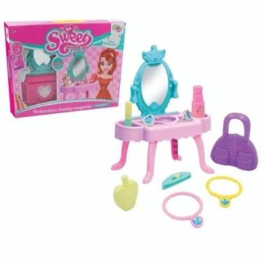 Imagem de Penteadeira rosa infantil princesa com espelho acessorios brinquedo me
