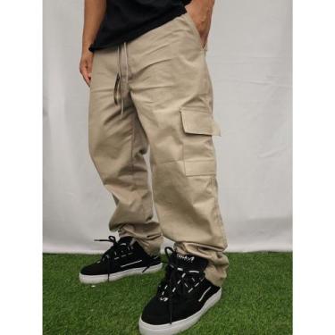 Imagem de Calça Cargo Masculino Skate Caqui Streetwear Skatista Com Bolsos Later