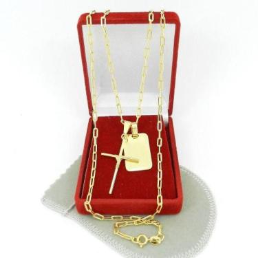 Imagem de Corrente Masculina 60cm 3mm Cruz + Placa Folheada Ouro CR809 - WNBIJOU
