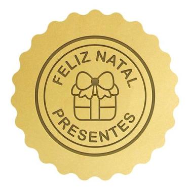 Imagem de Cortador Biscoito Selo Feliz Natal Presentes - DOCE IMPRESSO,  9cm