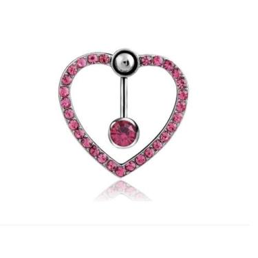 Imagem de Piercing Umbigo Invertido Coração Azul Branco Rosa Stras - 3I, Rosa