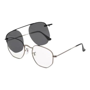 Imagem de Armação Óculos De Grau Feminino Hexagonal 2 em 1 Grafite - Palas Eyewe