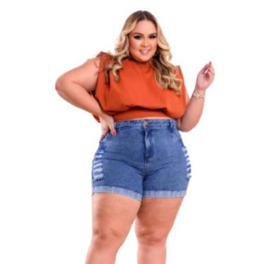 Imagem de Short Jeans Barra Dobrada Plus Size Tamanho Grande - karha Jeans, tama