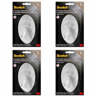 Imagem de Kit 4 Gancho Adesivo Grande 3M Scotch Fixação Permanente Suporta até 3
