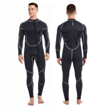 Imagem de Roupa de mergulho masculina de manga comprida de 1,5 mm, roupa de mergulho de corpo inteiro de 3 mm, roupa de mergulho com zíper frontal (1,5 mm Preto, XXX-Grande)