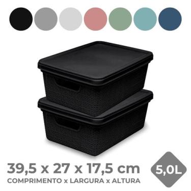 Imagem de Kit 2 Cestos Caixa Organizadora c/ Tampa 28x19 5L Gaveta Armário Organ