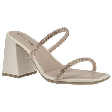 Imagem de Sandália Feminina Salto Bloco Grosso Tamanco Brilho Strass Quadrado Mé