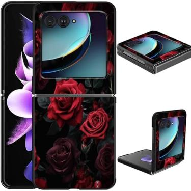 Imagem de GFRGTFHYT Capa para celular Motorola Moto Razr 2025/2024, fina, leve, rígida, com design de rosas, carregamento sem fio, para mulheres e homens, capa protetora à prova de choque para Moto Razr 60/50