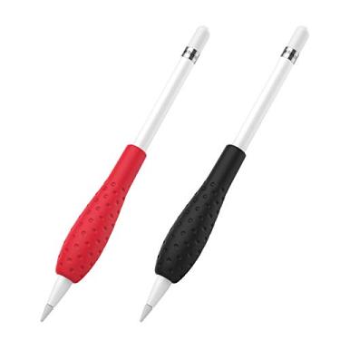 Imagem de MoKo [Pacote com 2 unidades com suporte de silicone Ergo capa protetora compatível com Apple Pencil 1ª/2ª geração, preto e vermelho