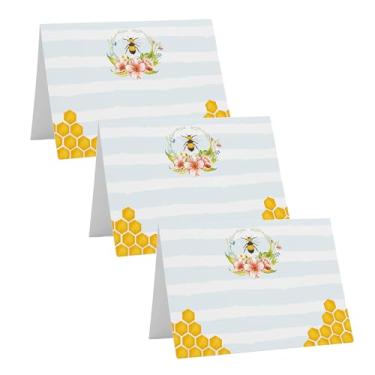 Imagem de Cartões de mesa de abelha, placas de buffet em branco para chá de bebê, cartões de assento de casamento, banquete de chá de panela, etiquetas de lembrancinha dobradas, pacote com 25