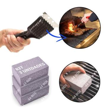 Imagem de Conjunto Limpa Grelha Da Brilho Escova Aço Inox + Pedras Bbq - Clink