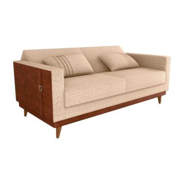 Imagem de Sofá Cama Pala 203cm Reclinável material sintético Marrom  Linho Bege 