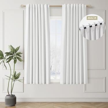 Imagem de Cortinas blecaute brancas de 153 cm de comprimento para quarto, janela, quarto, escurecimento, cortina com bloqueio de luz, aba traseira, neutro, elegante, preto, cortinas de linho com isolamento