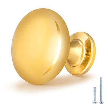 Imagem de NIZADO Pacote com 25 maçanetas sólidas de latão polido para armário de cozinha, puxador de cômoda dourado polido redondo armário gaveta armário hardware estilo europeu, diâmetro: 3,5 cm