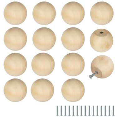 Imagem de FoDau770 30 maçanetas de madeira inacabada, puxadores redondos de armário de bolas vintage, ferragens de armário de madeira natural para móveis, gavetas, cômodas, guarda-roupas, armários - 3,8 cm de