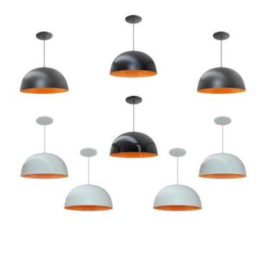 Imagem de Kit 8 Luminária Pendente Meia Lua 24cm Com Interior Laranja Fiação 110