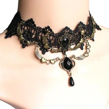 Imagem de Colar Gargantilha Gótico Feminino Cristal Vintage Asa - anjo da mamãe,