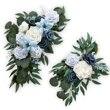 Imagem de IKULE Flores de arco de casamento flores artificiais para cenário de recepção e cerimônia de boas-vindas sinal de flor para lindo sonho cerimônia de casamento decoração floral pacote com 2