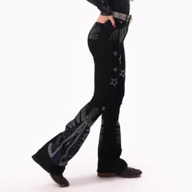 Imagem de Calça Jeans Preta Feminina Moda Country Nossa Senhora c/ Estrelas Texa
