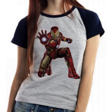 Imagem de Baby look blusa feminina ou Camiseta unissex Homem de Ferro ataque - E