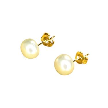 Imagem de Brinco de Pérola 8mm com pino banhado em ouro 18k - Morganitte Jóias