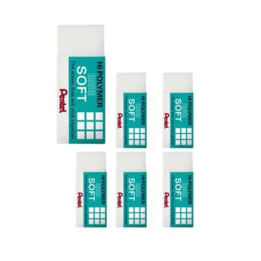 Imagem de Kit 6 Borrachas Profissional Pentel Hi-polymer Soft Pequena, Branco
