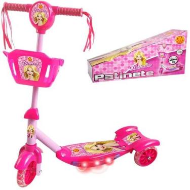 Imagem de Patinete 3 Rodas Infantil Musical Luzes e Cesta Rosa - DM Toys