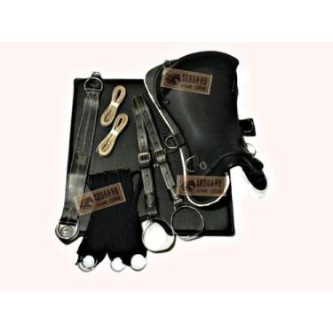 Imagem de KIT 9x peças Sela freio de ouro CAVALO Crioulo Laço Comprido - SELARIA