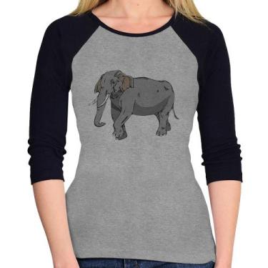 Imagem de Baby Look Raglan Elefante Ilustração Manga 3/4 - Foca na Moda, Cinza, 