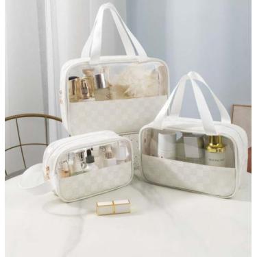 Imagem de Kit 3 Necessaire Bolsa Feminina Masculino Xadrez Organizador Maquiagem