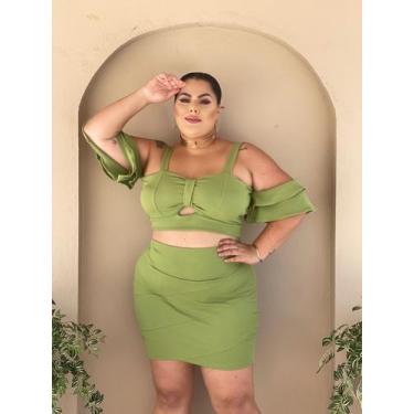 Imagem de Conjunto Plus Size Saia e Blusa Decote Coração Manga Caída - luh may, 