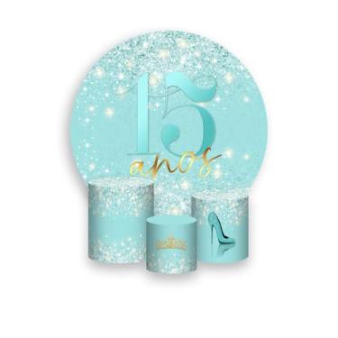 Imagem de Painel De Festa Redondo 1,50x1,50 + Trio De Capas Cilindro - 15 Anos E