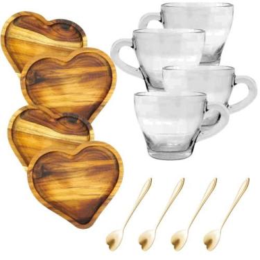 Imagem de Xicara cafe com pires e colher de coração para mesa posta - Carmisini