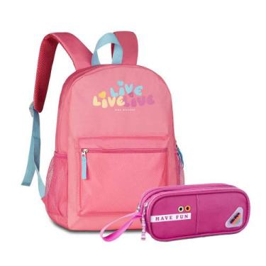 Imagem de Kit Mochila Escolar + Estojo Duplo Live Free Yourself Clio, Rosa