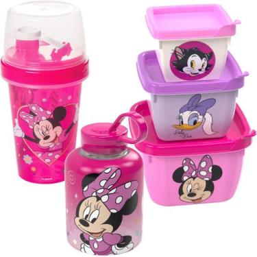 Imagem de Kit Minnie Escolar Garrafas Potes Porta Lanche Plasutil, Kit Infantil 