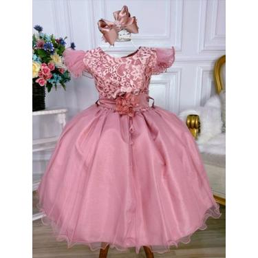 Imagem de Vestido infantil rose c/ renda e broche de flor e pérola - marie, 12