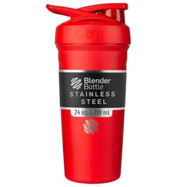 Imagem de Garrafa de água de aço inoxidável isolada BlenderBottle Strada Shaker Cup com batedor de arame, 680 g, vermelha