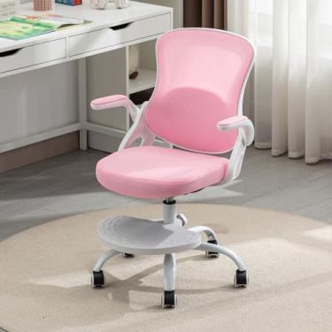 Imagem de Cadeira de mesa infantil, cadeira de estudo ergonômica com altura ajustável, cadeira de mesa de malha giratória com rodas, cadeira de escritório em casa para crianças em casa, quarto, rosa