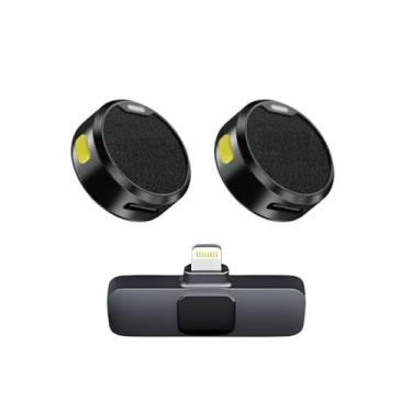 Imagem de Kit com 2 Microfones de Lapela Sem Fio com Redução de Ruído – Compatível com iPhone 7 ao 14 (Conector Lightning) – Ideal para Gravação, Entrevistas, Podcast, YouTube e TikTok – Compacto e Portátil