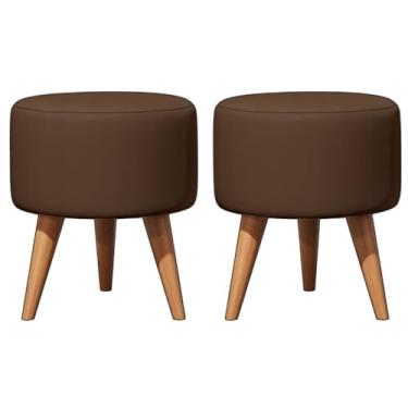 Imagem de Kit Conjunto 02 Puff Redondo Pé Palito Banqueta Para os pés Decorativa Estofada(SUEDE MARROM)