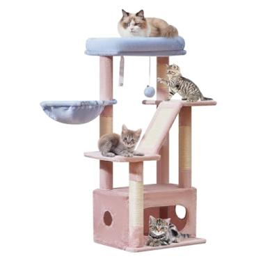 Imagem de Taoqimiao Árvore de gato, torre para gatos de 97 cm para gatos internos, adequada para gatinhos com condomínio luxuoso para gatos com cestas ajustáveis e poleiro luxuoso MS029SPB rosa e azul
