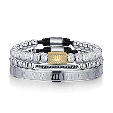 Imagem de WFYOU Pulseiras de coroa imperial para homens pulseira de ouro 18 k com contas de zircônia cúbica pulseiras cruzadas e presente de luxo masculino, Metal, Zircônia cúbica