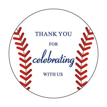 Imagem de Pacote com 50 adesivos redondos de beisebol de 5 cm para festa de aniversário, chá de bebê, decoração de lembrancinha