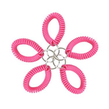 Imagem de Lucky Line Bobina de pulso espiral de 5 cm com chaveiro de aço, pulseira de chaveiro de pulseira flexível, estica até 30,48 cm, rosa neon, pacote com 5 (4106605)