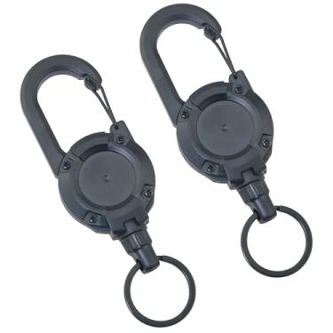 Imagem de FMHXG 2 peças Mosquetão tático para uso externo, mosquetão, corda perdida de alta resiliência, mosquetão retrátil, multifuncional, chaveiro perdido, mosquetão resistente para caminhadas, escalada,