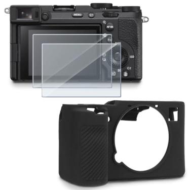 Imagem de HUADU Protetor de tela (2 + 1 pacote) compatível com câmera Sony Alpha 7C II / 7CR, filme de vidro temperado antiarranhões de alta definição e capa de silicone macio para Sony A7C II / A7CR