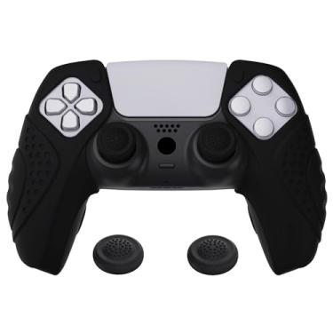 Imagem de PlayVital Guardian Edition Capa ergonômica macia de silicone para controle ps5 compatível com estação de carregamento, capas protetoras de borracha com tampas de polegar para controle ps5 - preta