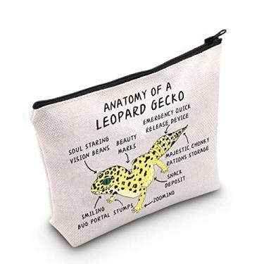 Imagem de G2TUP Leopardo Gecko Lover Gift Anatomy Of A Leopard Gecko Makeup Bag Leopard Gecko Mom Cosmetics Bag Leopard Gecko Dono Gift Pet Lagarto Reptile Lover Gift, Bolsa branca Anatomy Of A Leopard Gecko