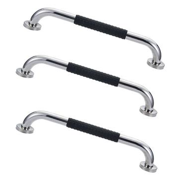 Imagem de Barra de Apoio 30cm Inox Suporte Antiderrapante Kit 3 unidades Banheiro Box Gestante Idoso Cadeirante Criança Segurança