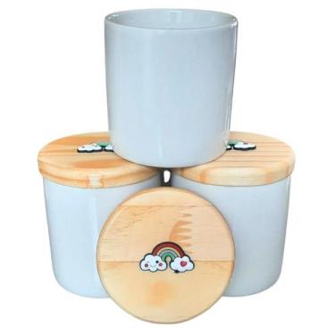 Imagem de Kit higiene bebê Arco-íris 3 potes Porcelana Tampa Pinus - Antilope De